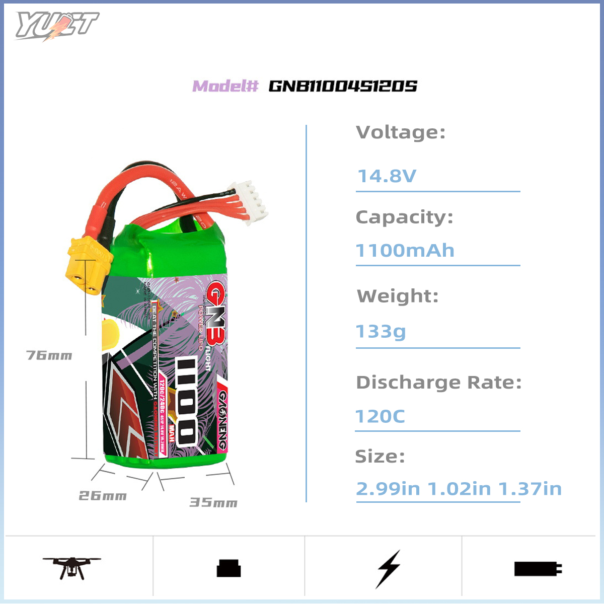 YUCT GNB 6S LiPo Battery 22.2V - Drone Battery 6S recension och pris