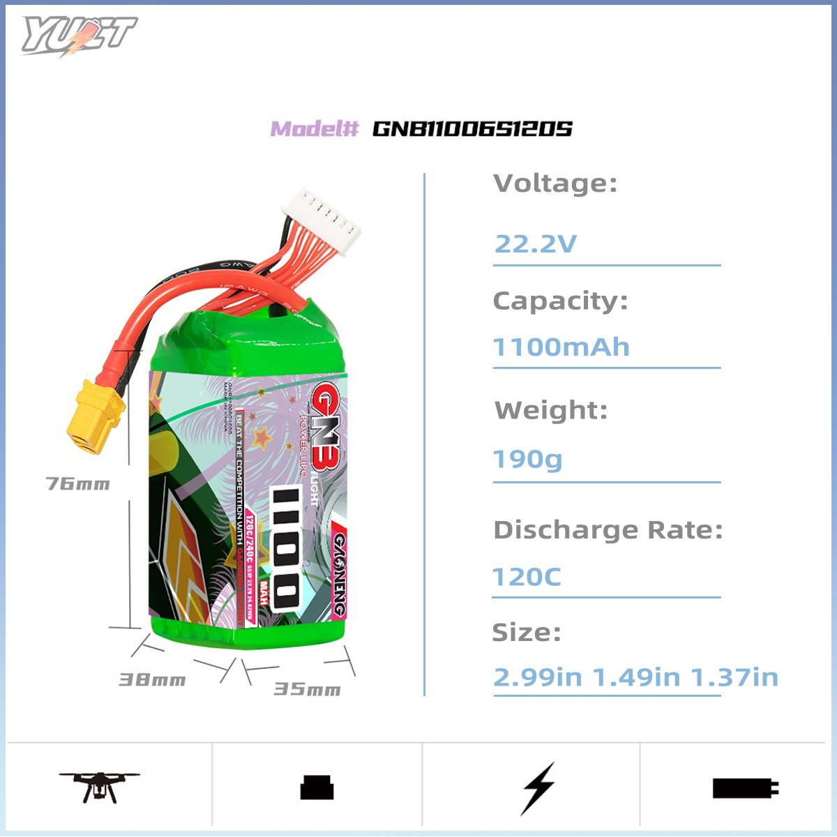 YUCT GNB 6S LiPo Battery 22.2V - Drone Battery 6S recension och pris
