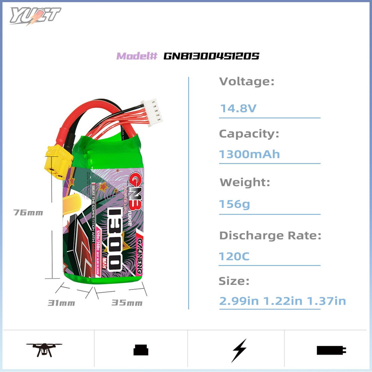 YUCT GNB 6S LiPo Battery 22.2V - Drone Battery 6S recension och pris
