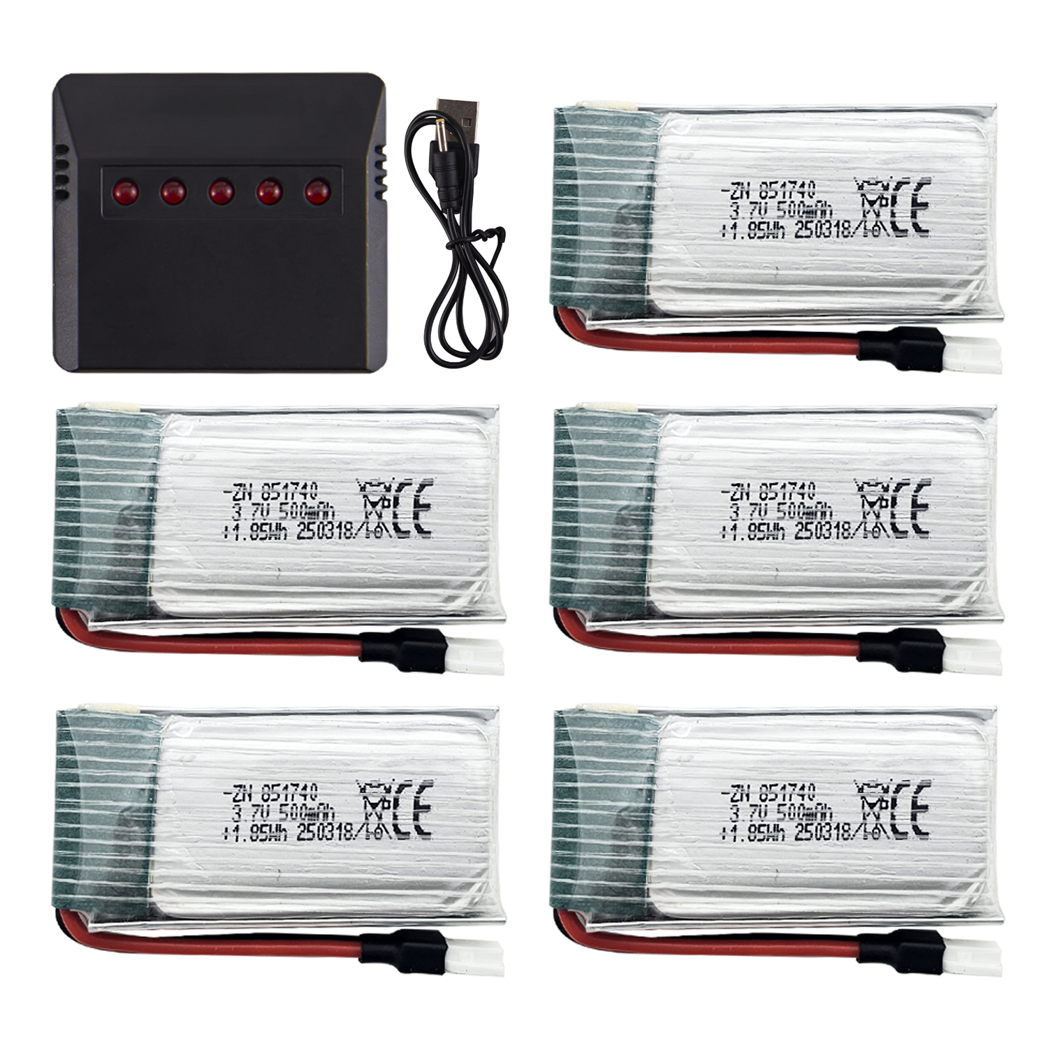 5Pcs 3.7V 500mAh LiPo Batterie - Drone Battery Charger recension och pris