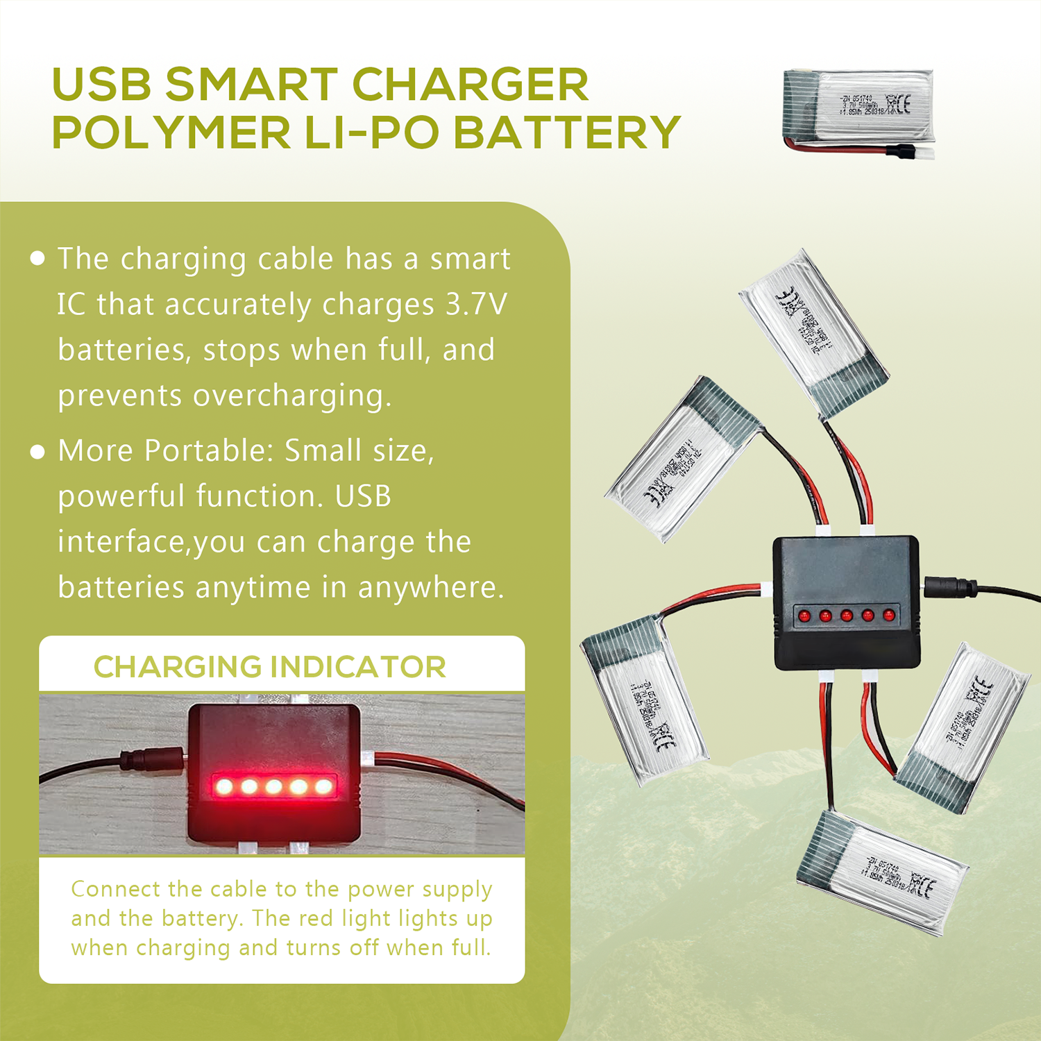 5Pcs 3.7V 500mAh LiPo Batterie - Drone Battery Charger recension och pris